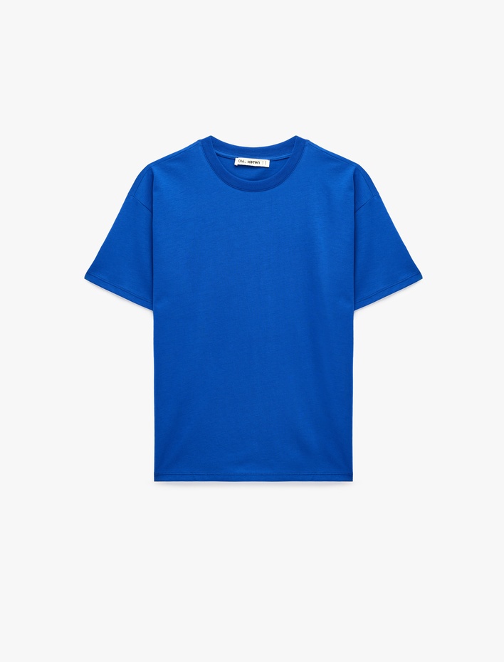  Rahat Kalıp Kısa Kollu Bisiklet Yaka Pamuklu Basic Tişört