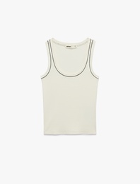 Pamuklu Slim Fit Dikiş Detaylı U Yaka Halter Yaka Fitilli Atlet