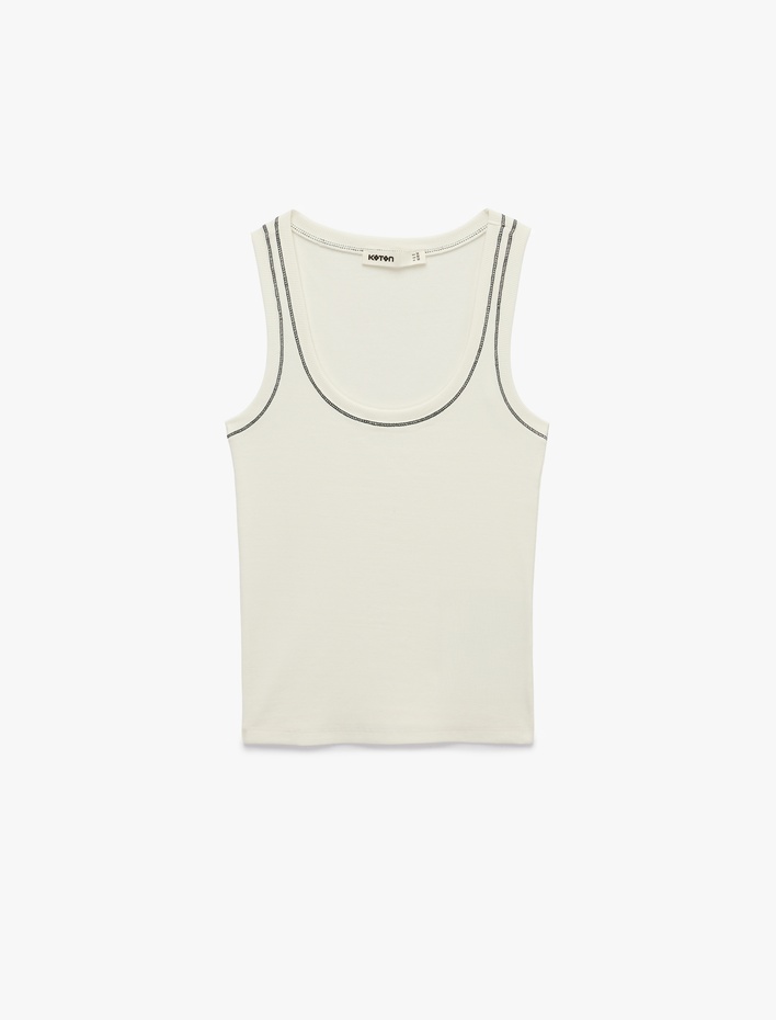  Pamuklu Slim Fit Dikiş Detaylı U Yaka Halter Yaka Fitilli Atlet