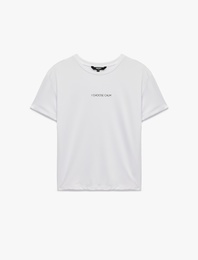 Kısa Kollu Bisiklet Yaka Baskılı Spor Tişört