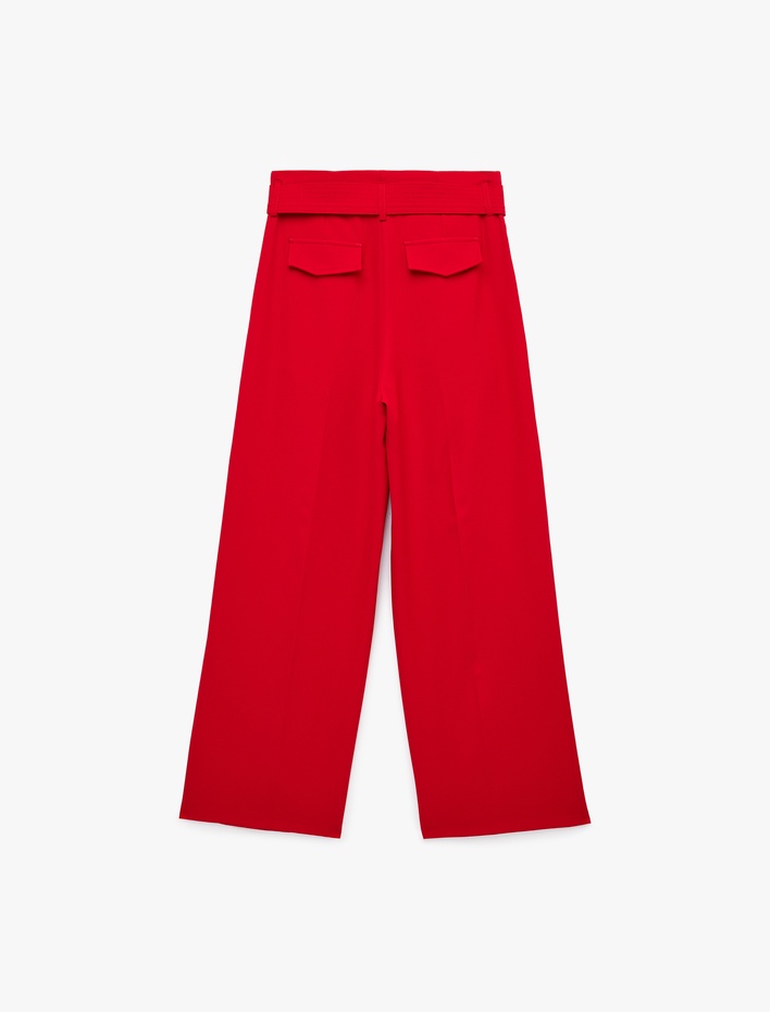  Standart Bel Kemerli Geniş Paça Pantolon