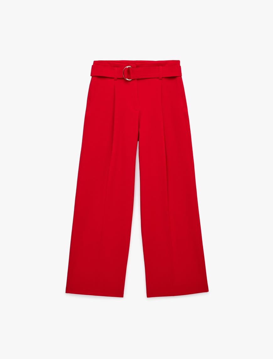 Koton Kadın Standart Bel Kemerli Geniş Paça Pantolon