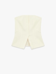 Kolsuz Slim Fit Yırtmaç Detaylı Straplez Bluz