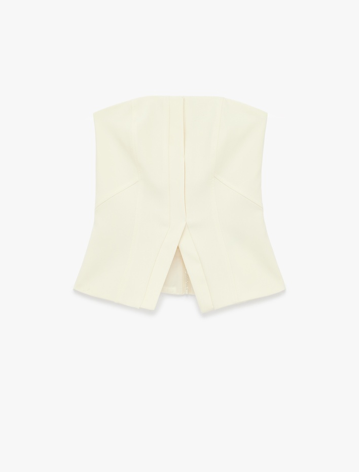  Kolsuz Slim Fit Yırtmaç Detaylı Straplez Bluz