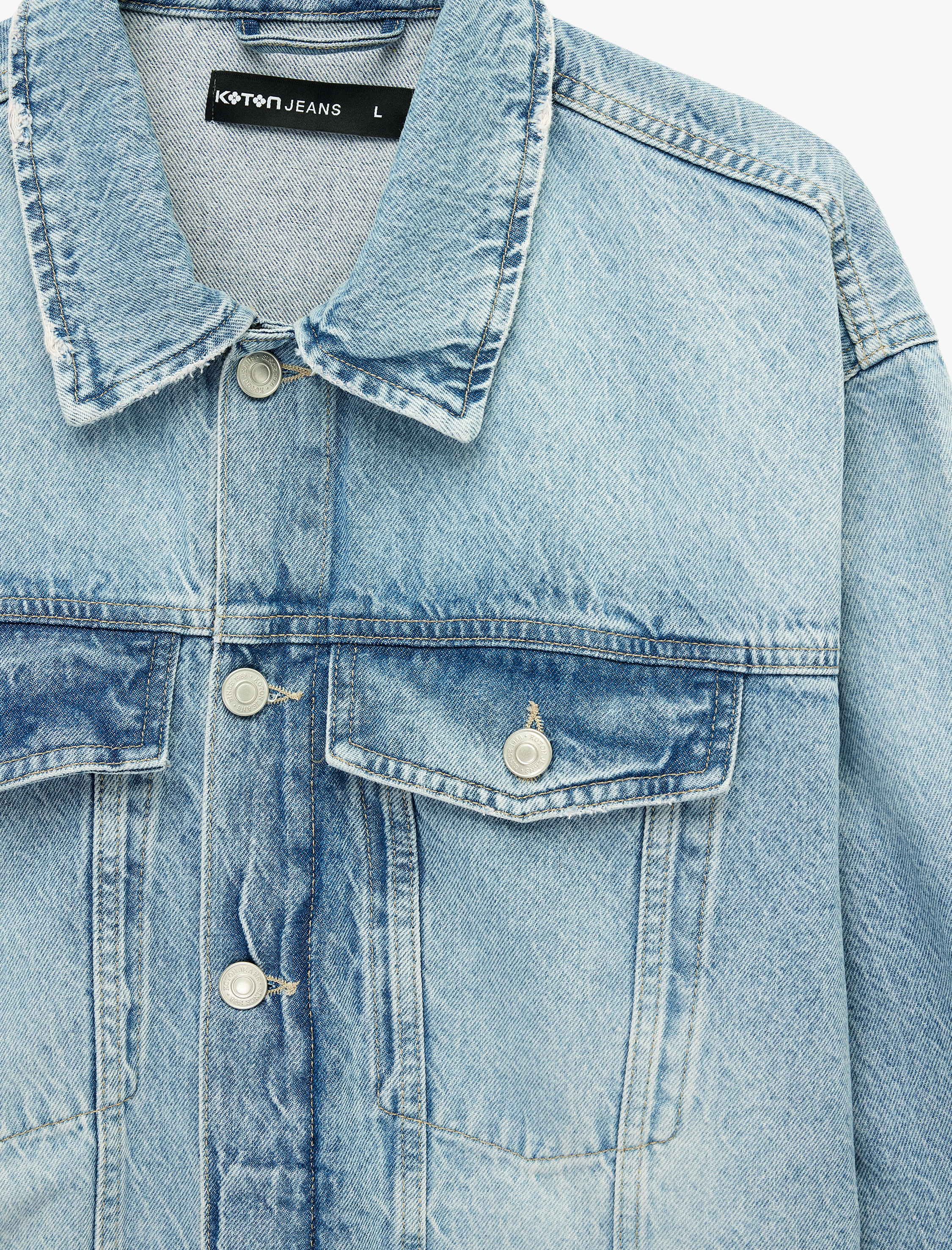   Pamuklu Uzun Kollu Kapaklı Cepli Gömlek Yaka Düğmeli Jean Ceket