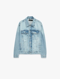 Pamuklu Uzun Kollu Kapaklı Cepli Gömlek Yaka Düğmeli Jean Ceket