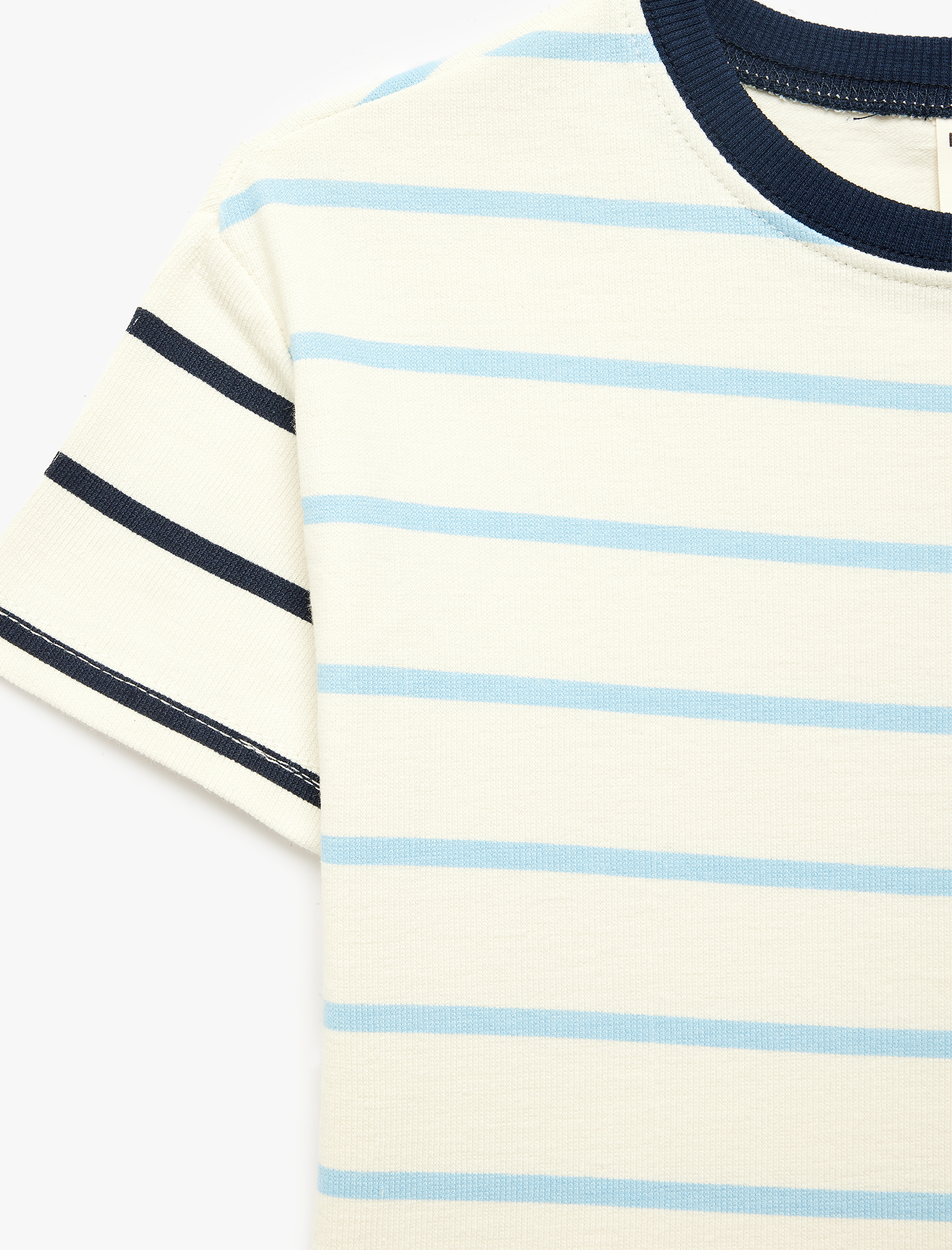  Erkek Bebek Pamuklu Kısa Kollu Bisiklet Yaka Çizgili Tişört