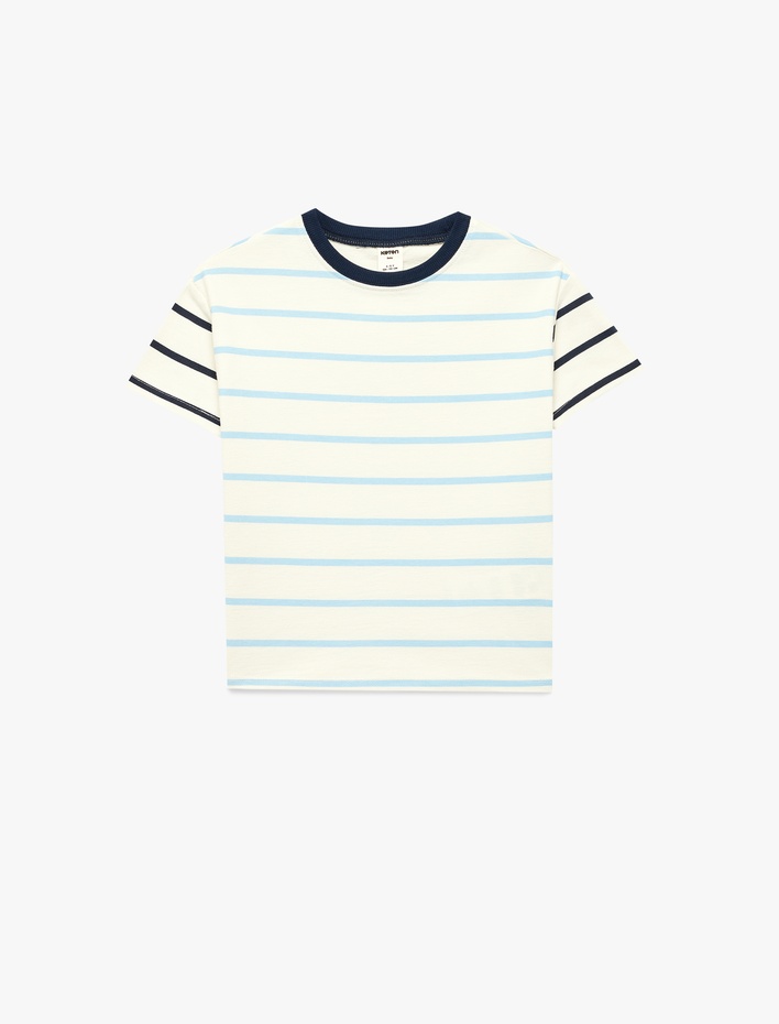 Erkek Bebek Pamuklu Kısa Kollu Bisiklet Yaka Çizgili Tişört