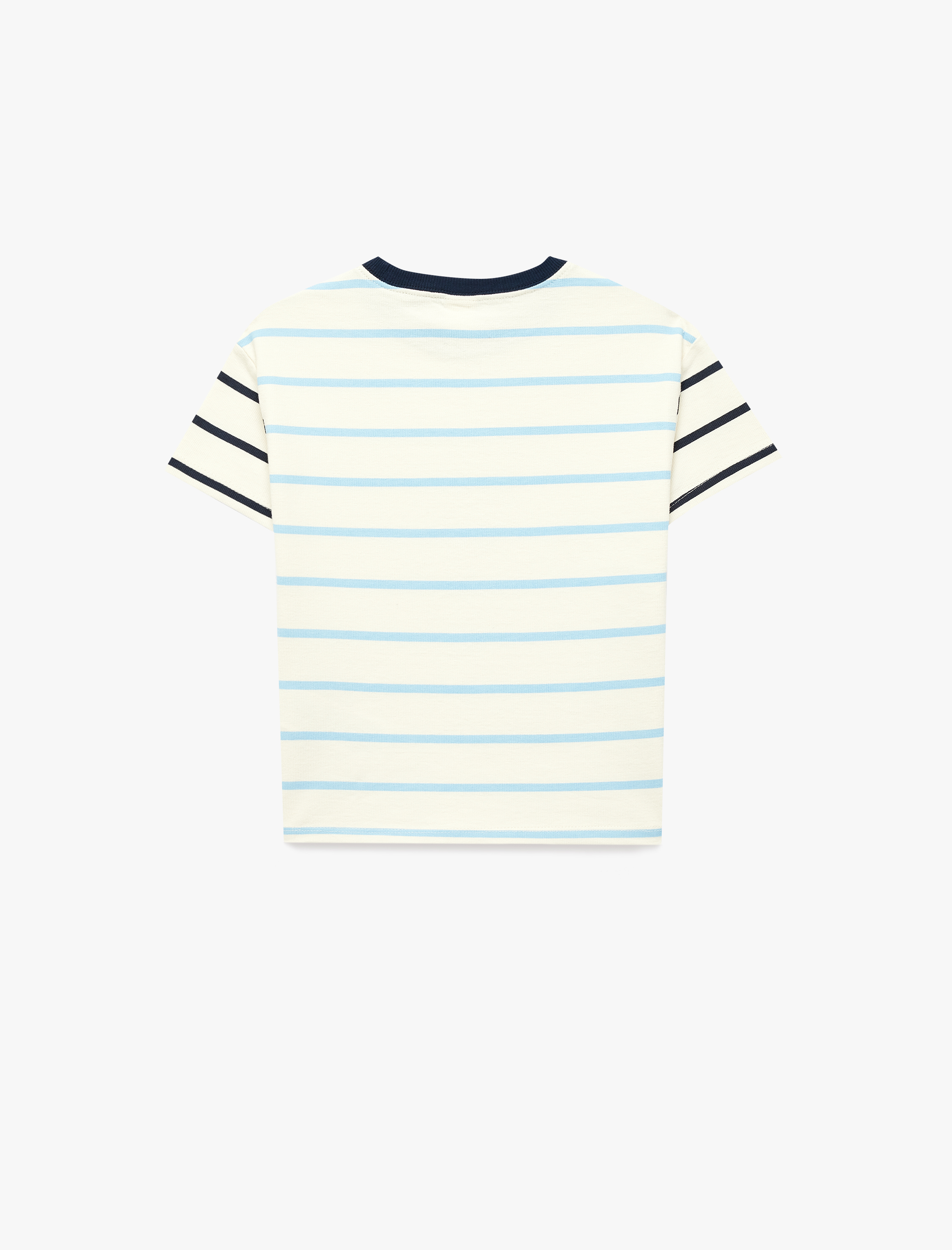  Erkek Bebek Pamuklu Kısa Kollu Bisiklet Yaka Çizgili Tişört