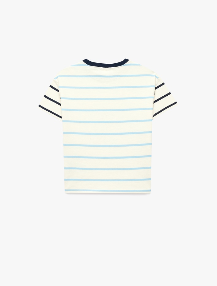 Erkek Bebek Pamuklu Kısa Kollu Bisiklet Yaka Çizgili Tişört