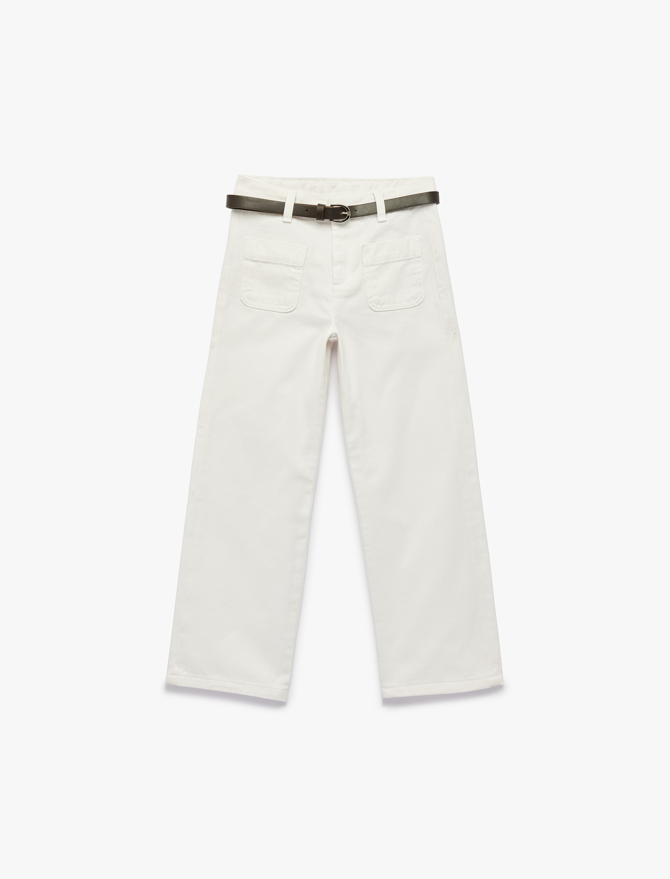  Kız Çocuk Pamuklu Cepli Bol Kesim Geniş Paça Denim Pantolon