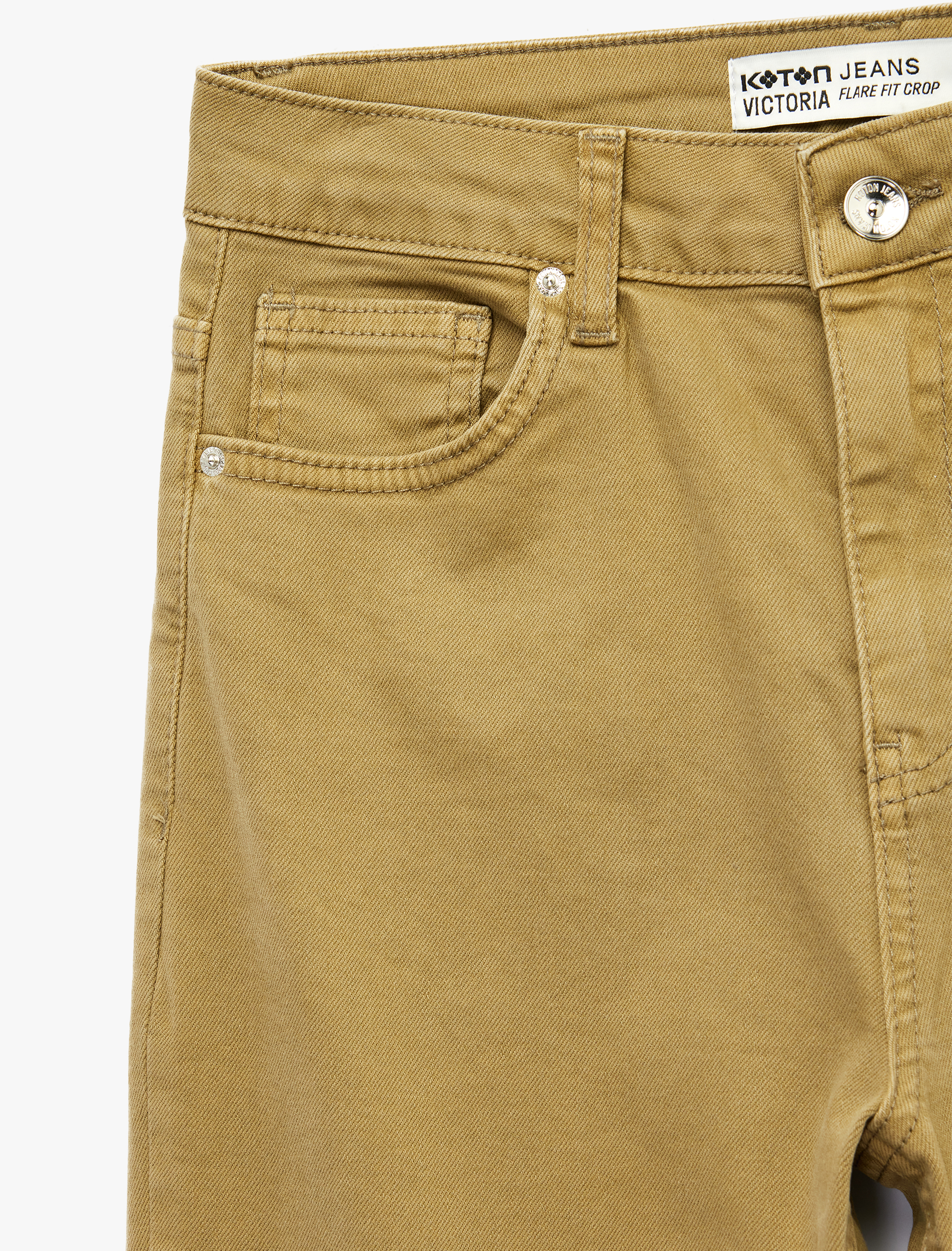   Pamuklu Cepli Düğmeli İspanyol Paça Crop Jean Pantolon -  Kick Flare Jeans