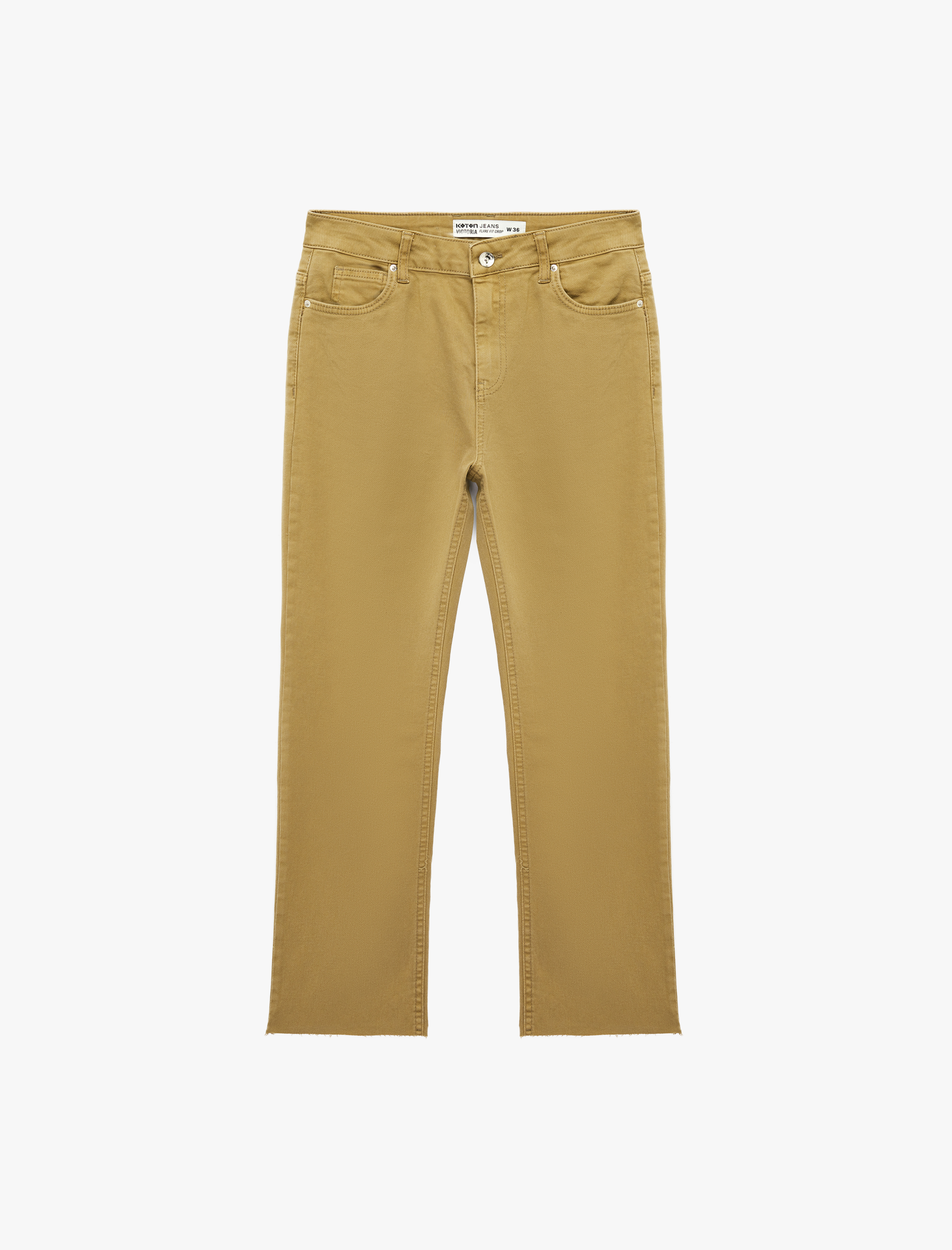   Pamuklu Cepli Düğmeli İspanyol Paça Crop Jean Pantolon -  Kick Flare Jeans