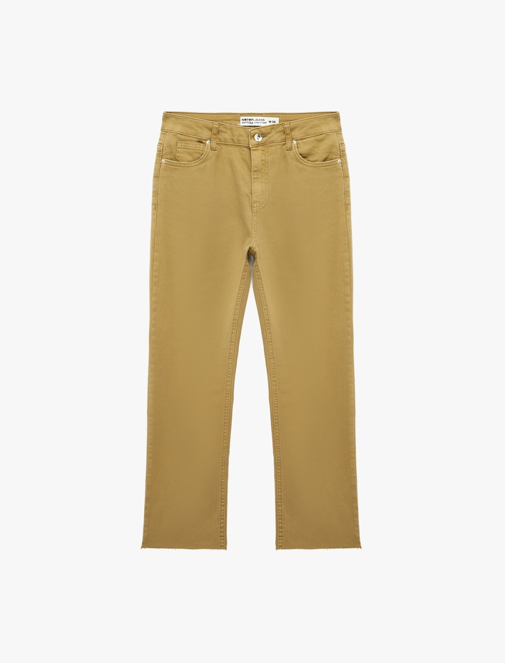  Pamuklu Cepli Düğmeli İspanyol Paça Crop Jean Pantolon -  Kick Flare Jeans