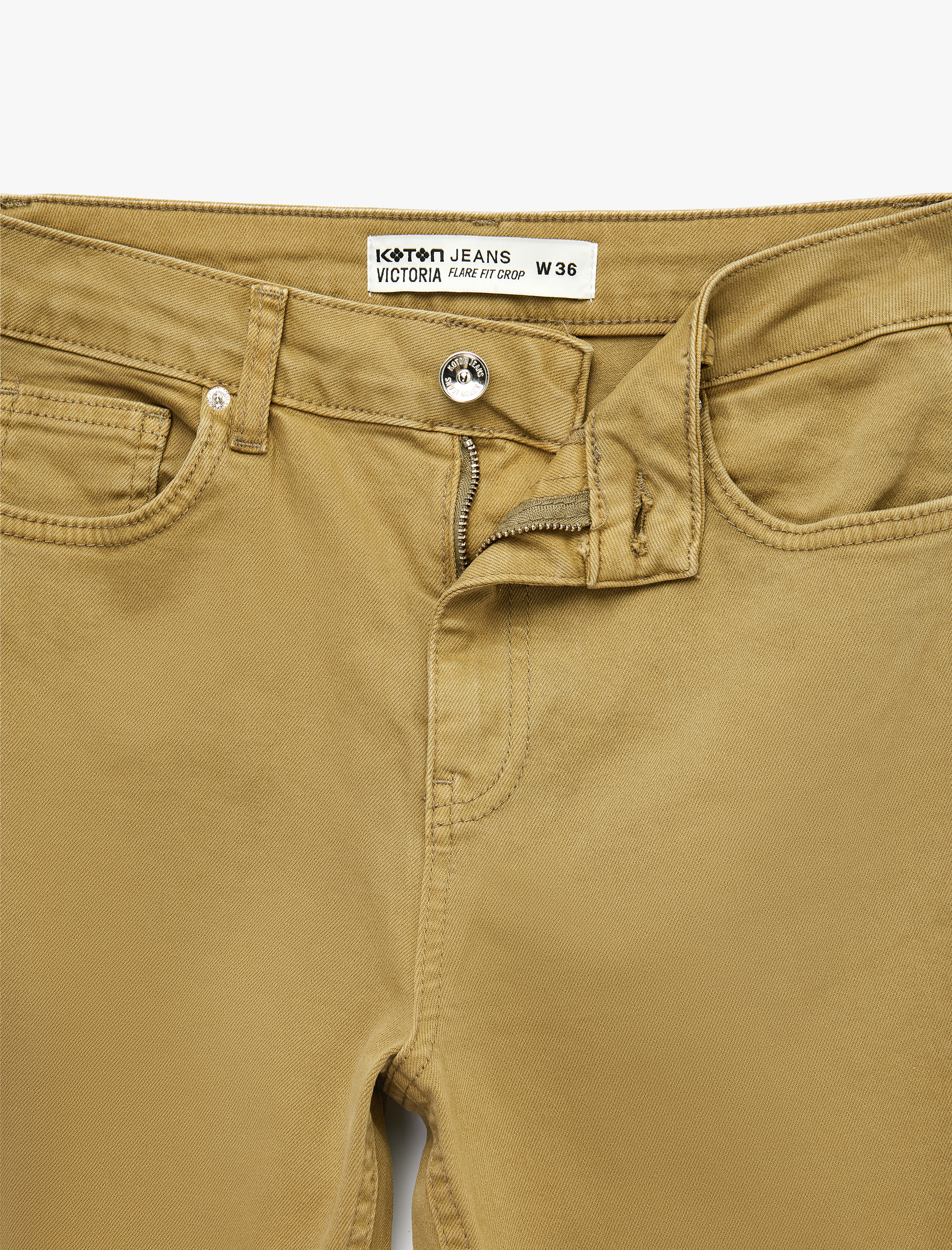   Pamuklu Cepli Düğmeli İspanyol Paça Crop Jean Pantolon -  Kick Flare Jeans