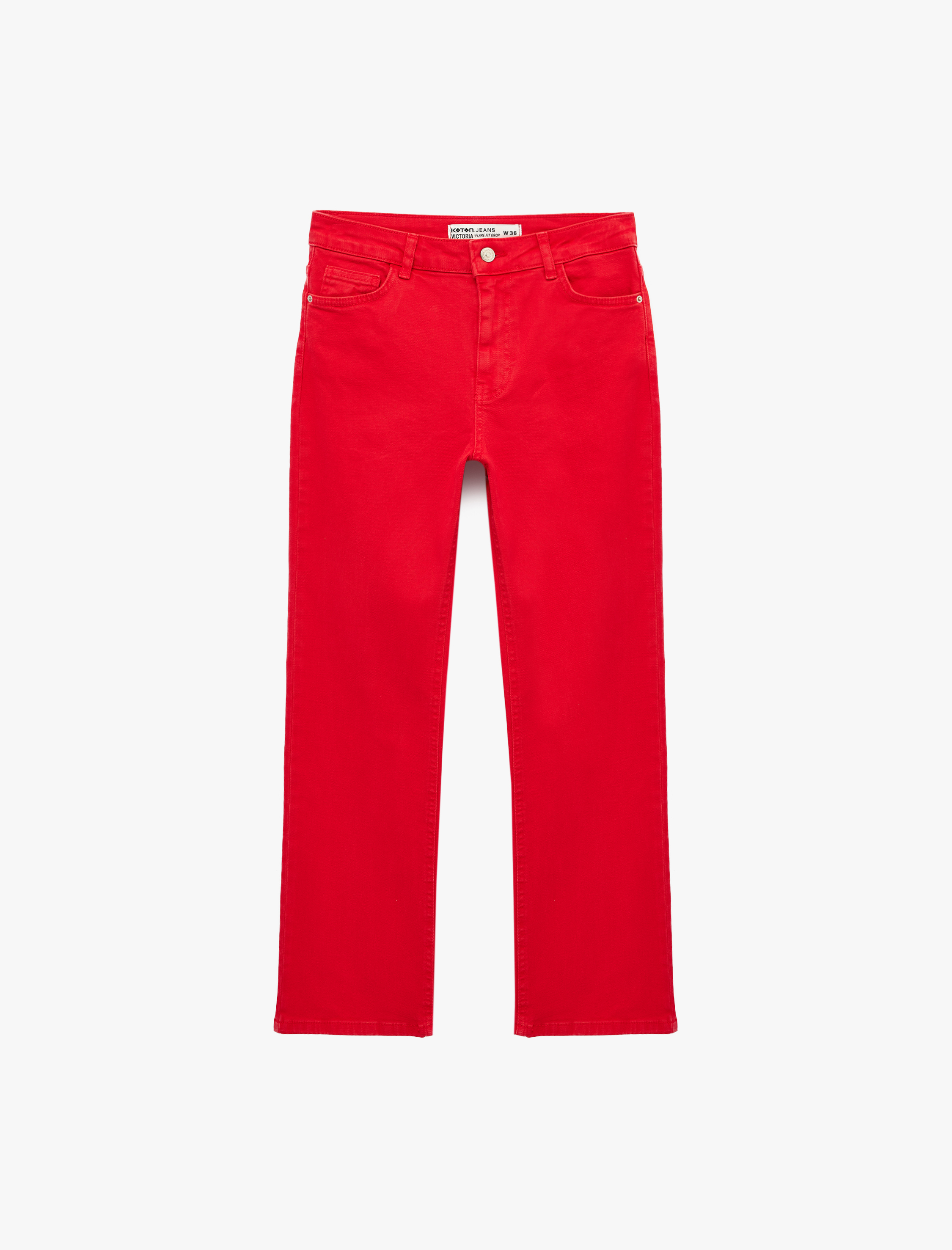   Normal Bel Dar Kalıp Pamuklu Düğmeli Kısa İspanyol Paça Pantolon -  Kick Flare Jeans