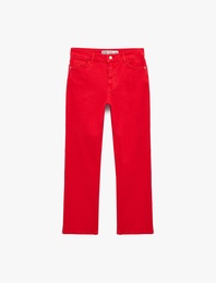 Normal Bel Dar Kalıp Pamuklu Düğmeli Kısa İspanyol Paça Pantolon -  Kick Flare Jeans