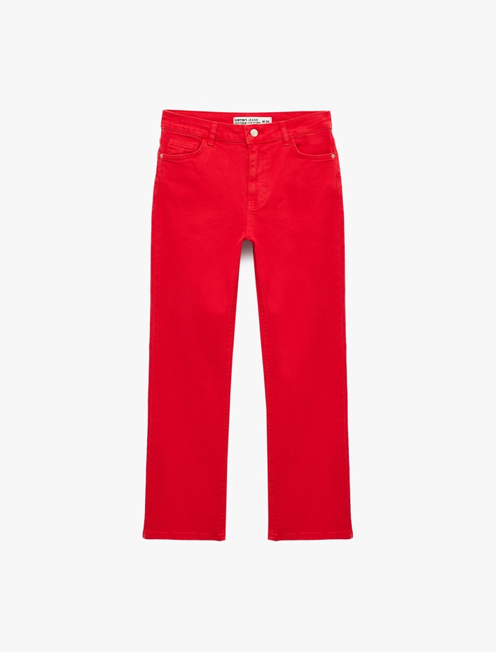  Normal Bel Dar Kalıp Pamuklu Düğmeli Kısa İspanyol Paça Pantolon -  Kick Flare Jeans