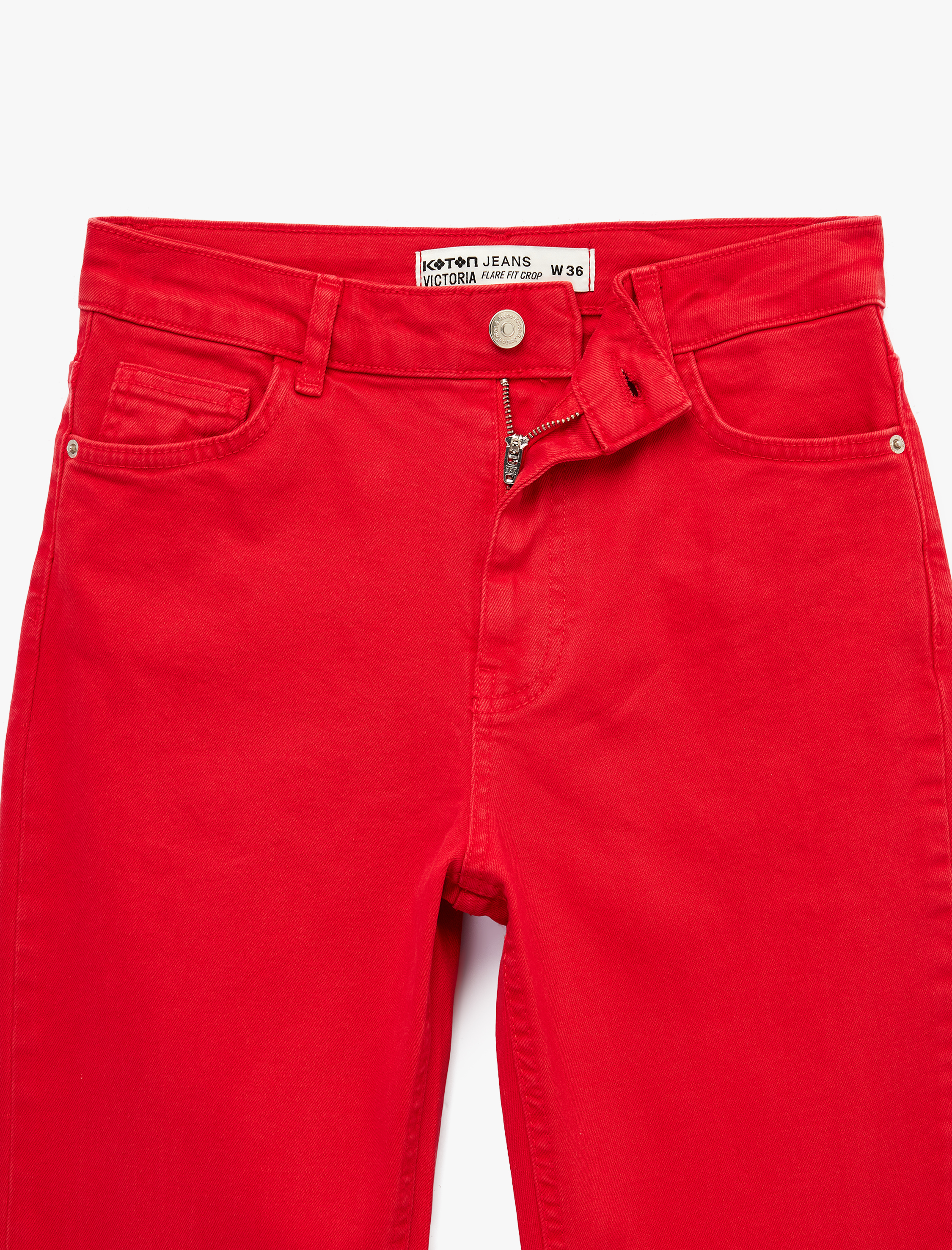   Normal Bel Dar Kalıp Pamuklu Düğmeli Kısa İspanyol Paça Pantolon -  Kick Flare Jeans