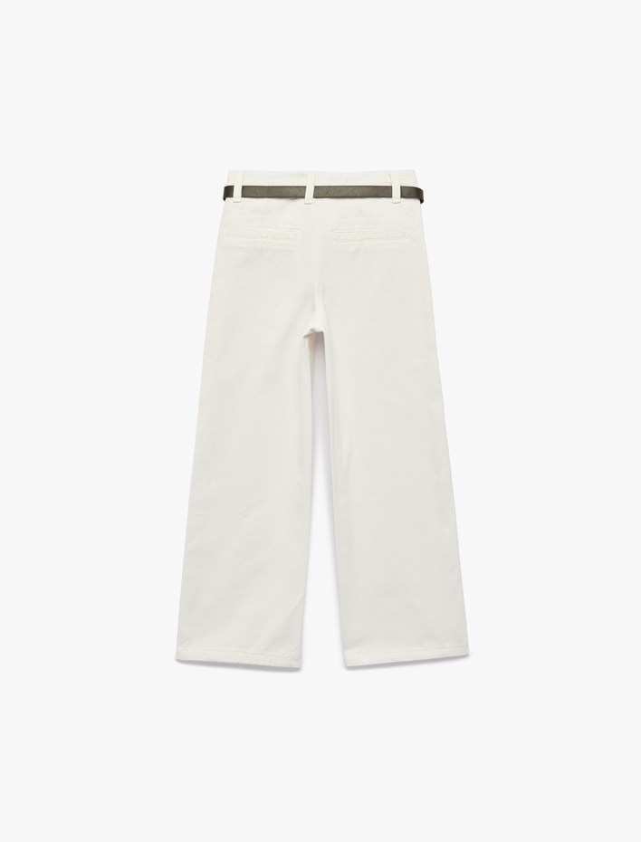 Kız Çocuk Pamuklu Cepli Bol Kesim Geniş Paça Denim Pantolon