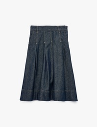 Pamuklu A Kesim Pileli Midi Denim Etek