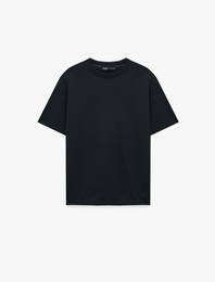 Uzun Kollu Oversize Bisiklet Yaka Kısa Kollu Basic Tişört