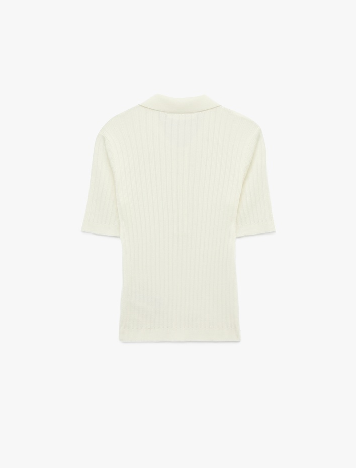  Düğmeli Kısa Kollu Polo Yaka Viskon Triko Kazak