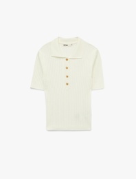 Düğmeli Kısa Kollu Polo Yaka Viskon Triko Kazak
