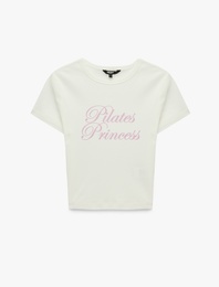 Slim Fit Kısa Kollu Bisiklet Yaka Pamuklu Baskılı Spor Tişört