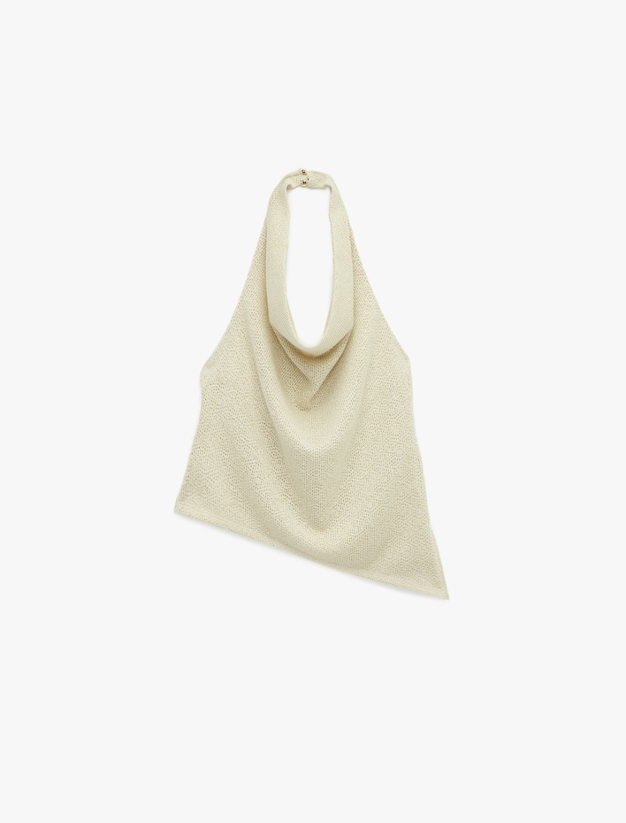  Slim Fit Asimetrik Kesim Sırt Dekolteli Degaje Yaka Bluz