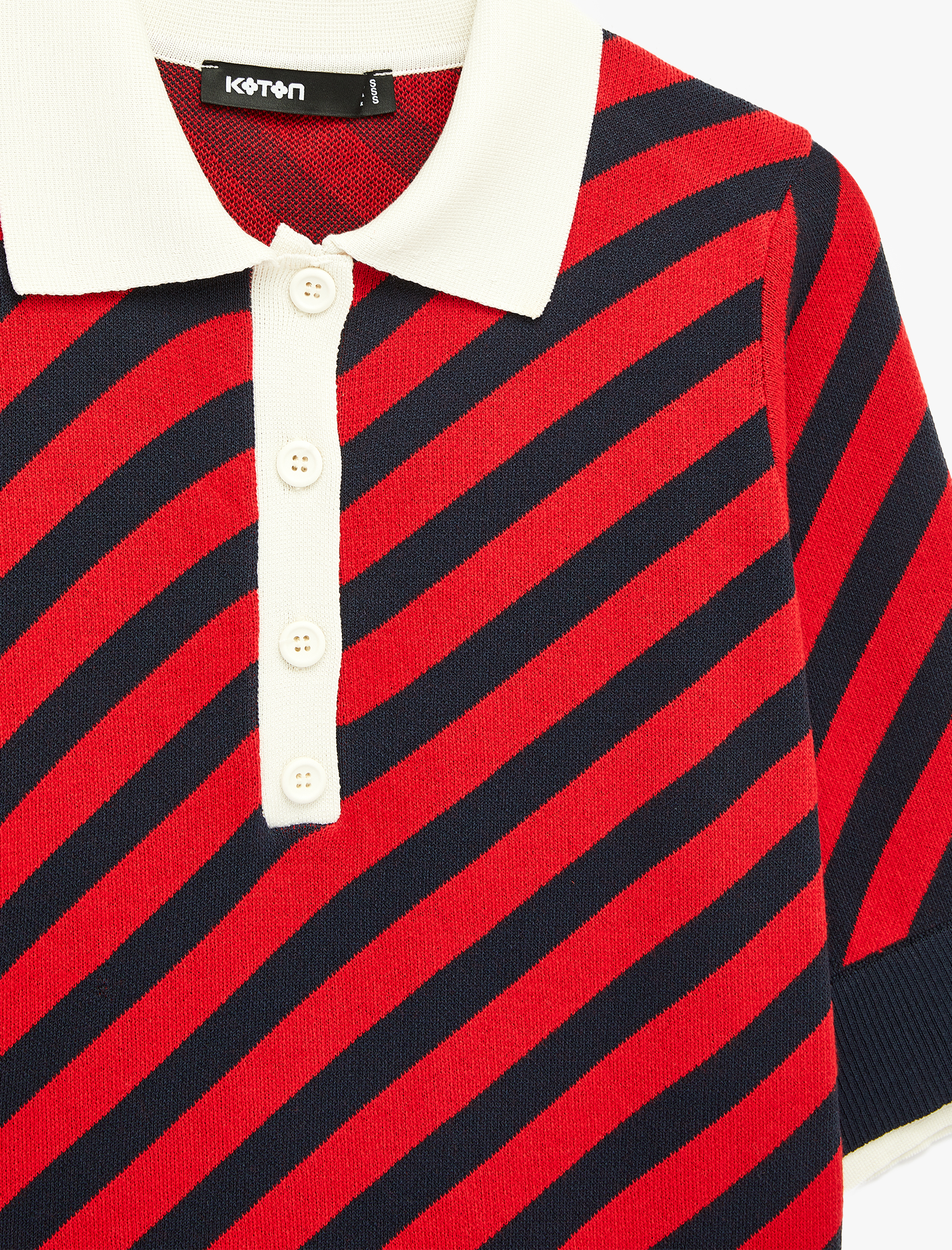   Kısa Kollu Düğmeli Polo Yaka Çizgili Triko Kazak