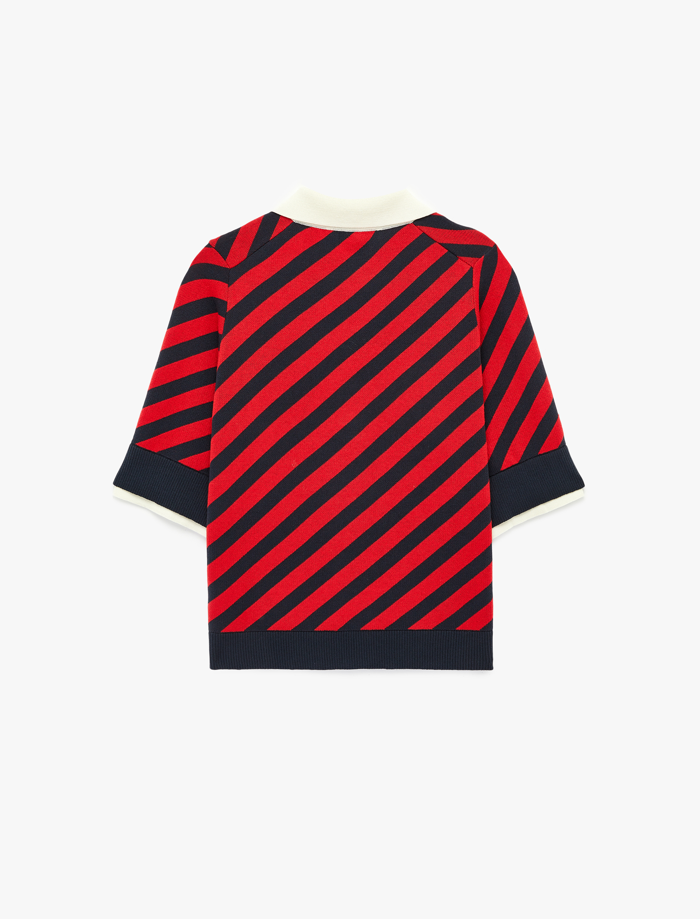   Kısa Kollu Düğmeli Polo Yaka Çizgili Triko Kazak