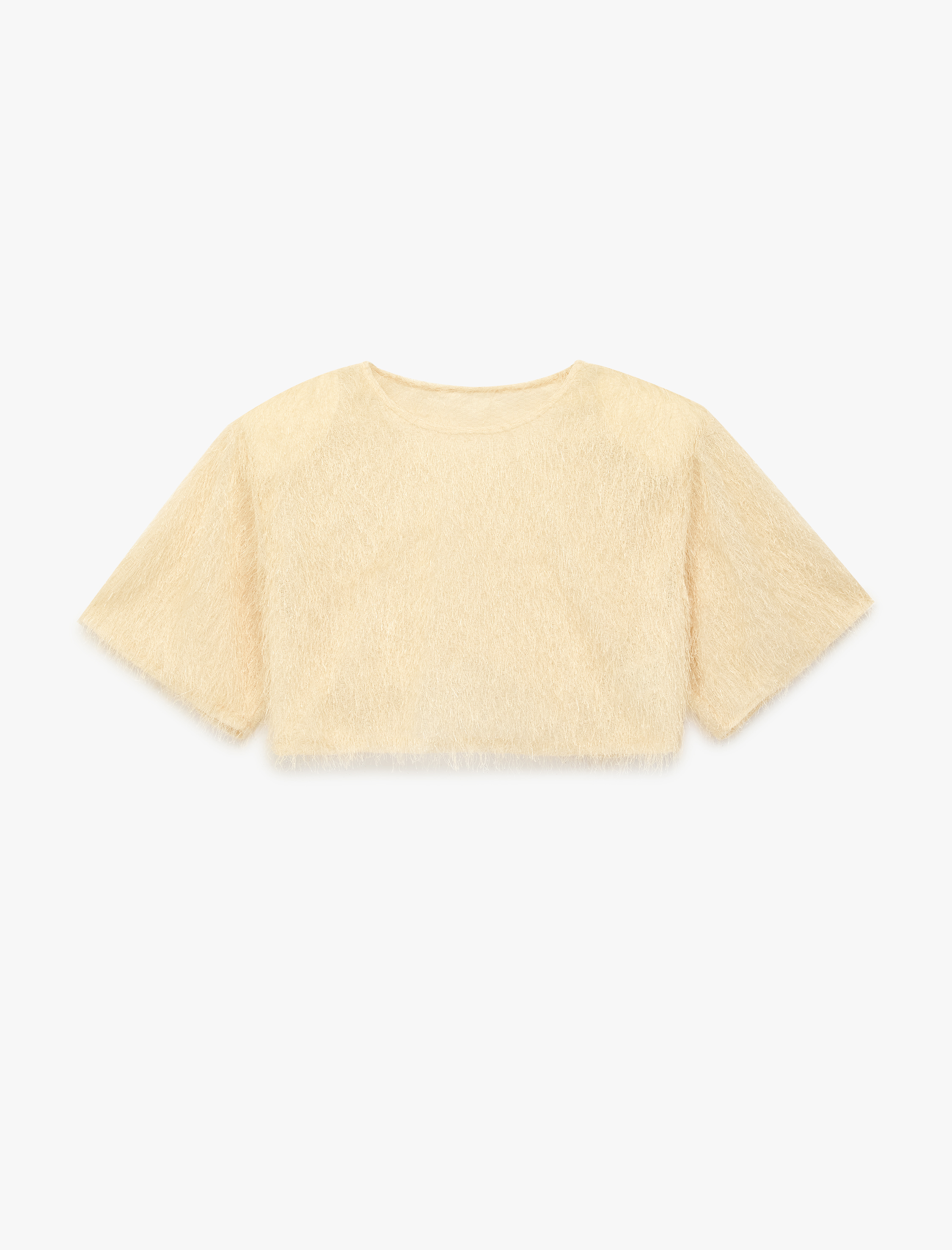   Kısa Kollu Bisiklet Yaka Püsküllü Crop Bluz