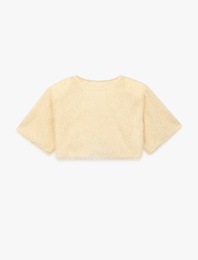 Kısa Kollu Bisiklet Yaka Püsküllü Crop Bluz