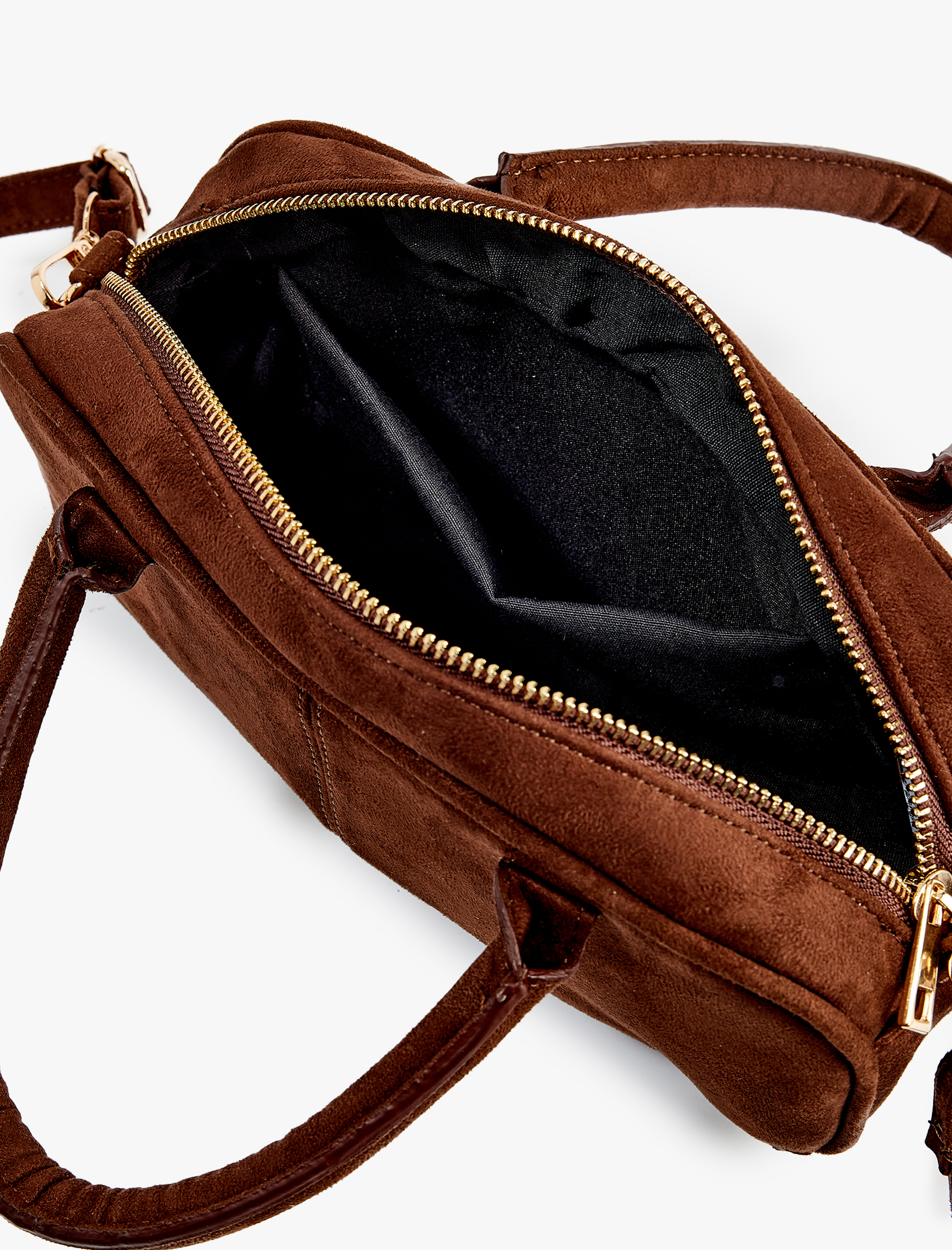  Kadın Askılı Saplı Fermuarlı Suni Süet Çanta