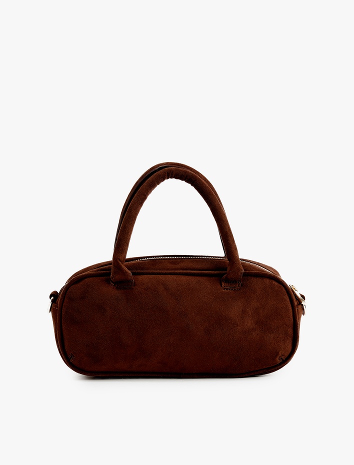 Kadın Askılı Saplı Fermuarlı Suni Süet Çanta