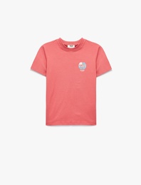 Pamuklu Bisiklet Yaka Kısa Kollu Baskılı Tişört