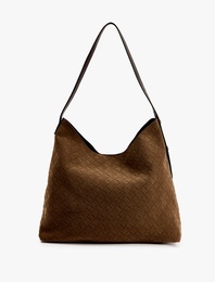 Suni Süet Örgü Desenli Saplı Hobo Çanta