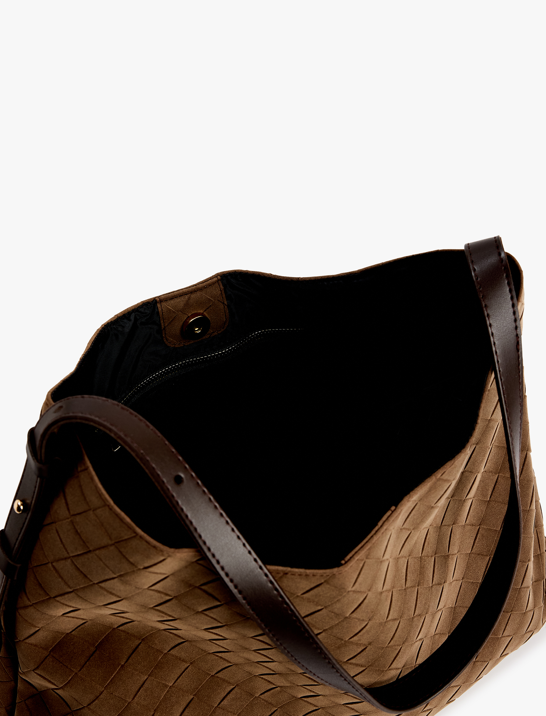  Kadın Suni Süet Örgü Desenli Saplı Hobo Çanta