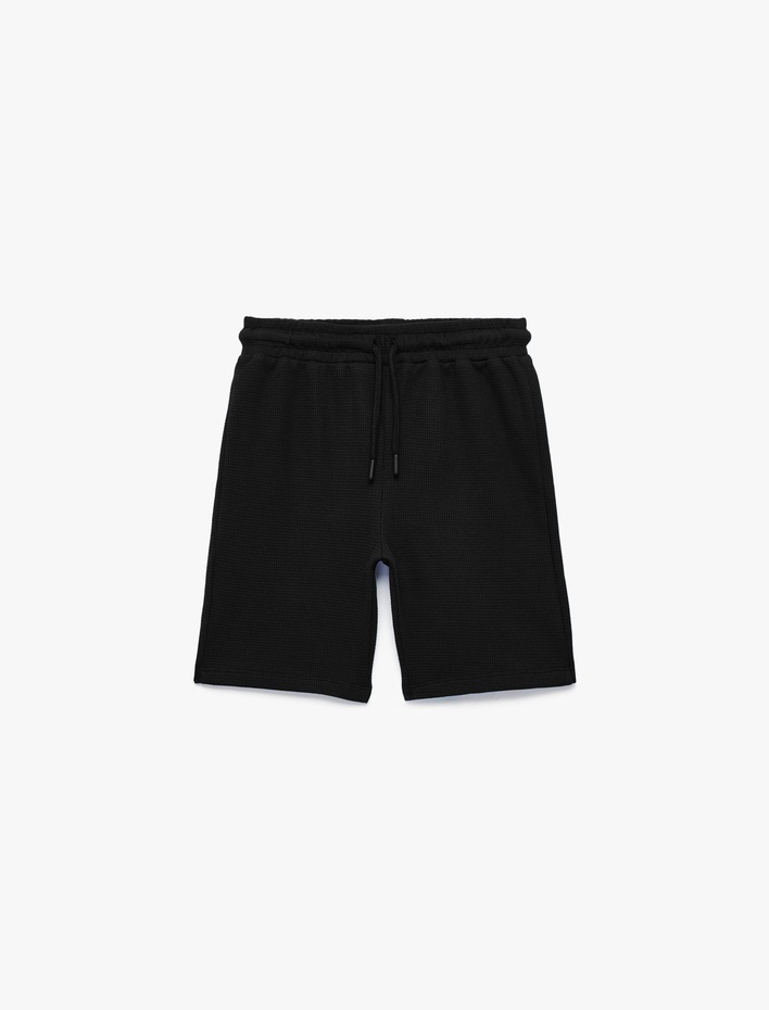 Erkek Çocuk Pamuklu Beli Bağlamalı Dokulu Basic Şort