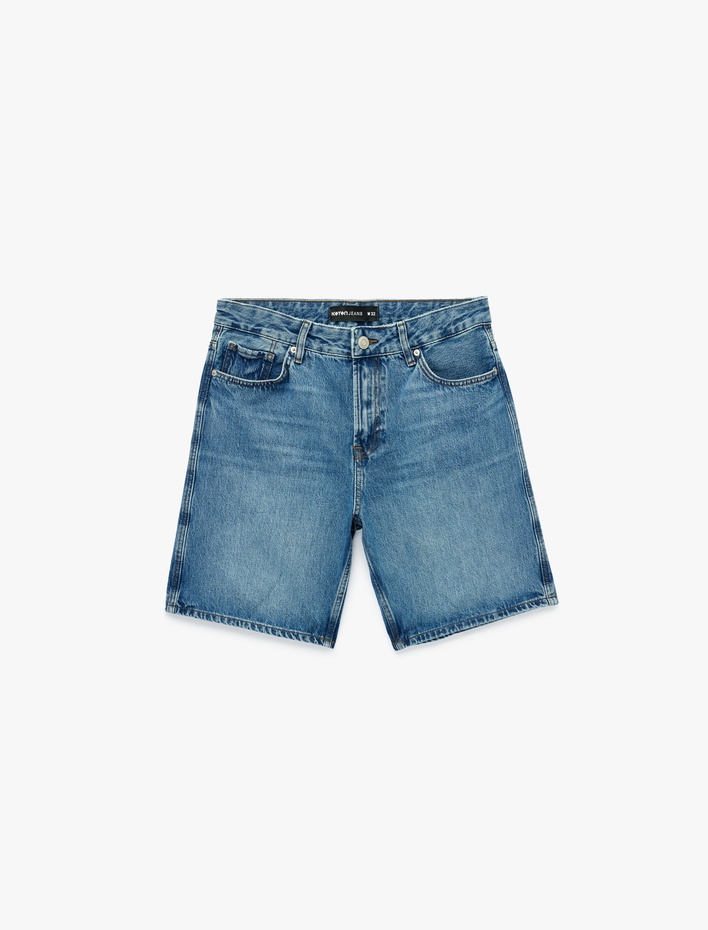  Pamuklu Cepli Straight Fit Bermuda Jean Şort