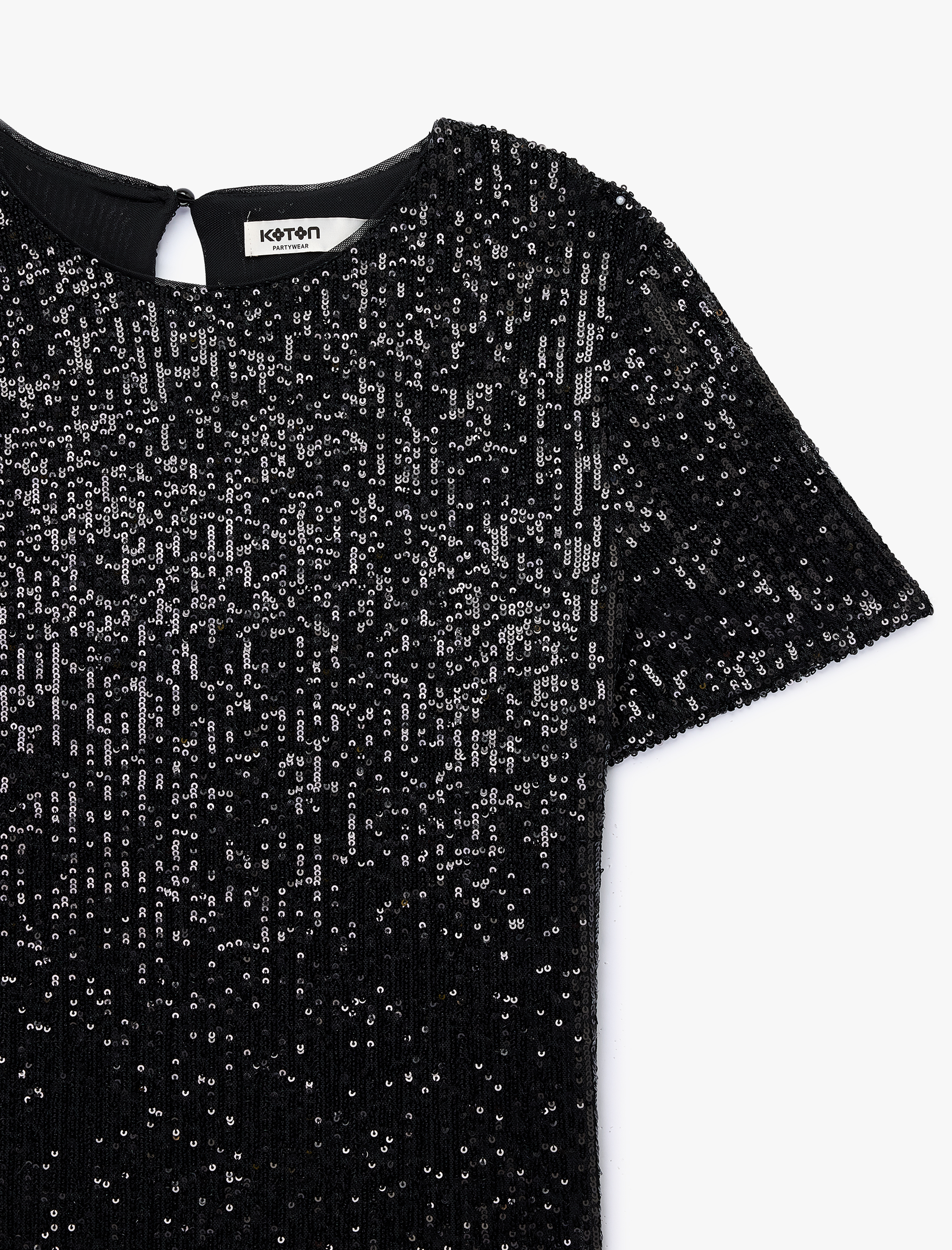   Kısa Kollu Bisiklet Yaka Pullu Payetli Abiye Bluz