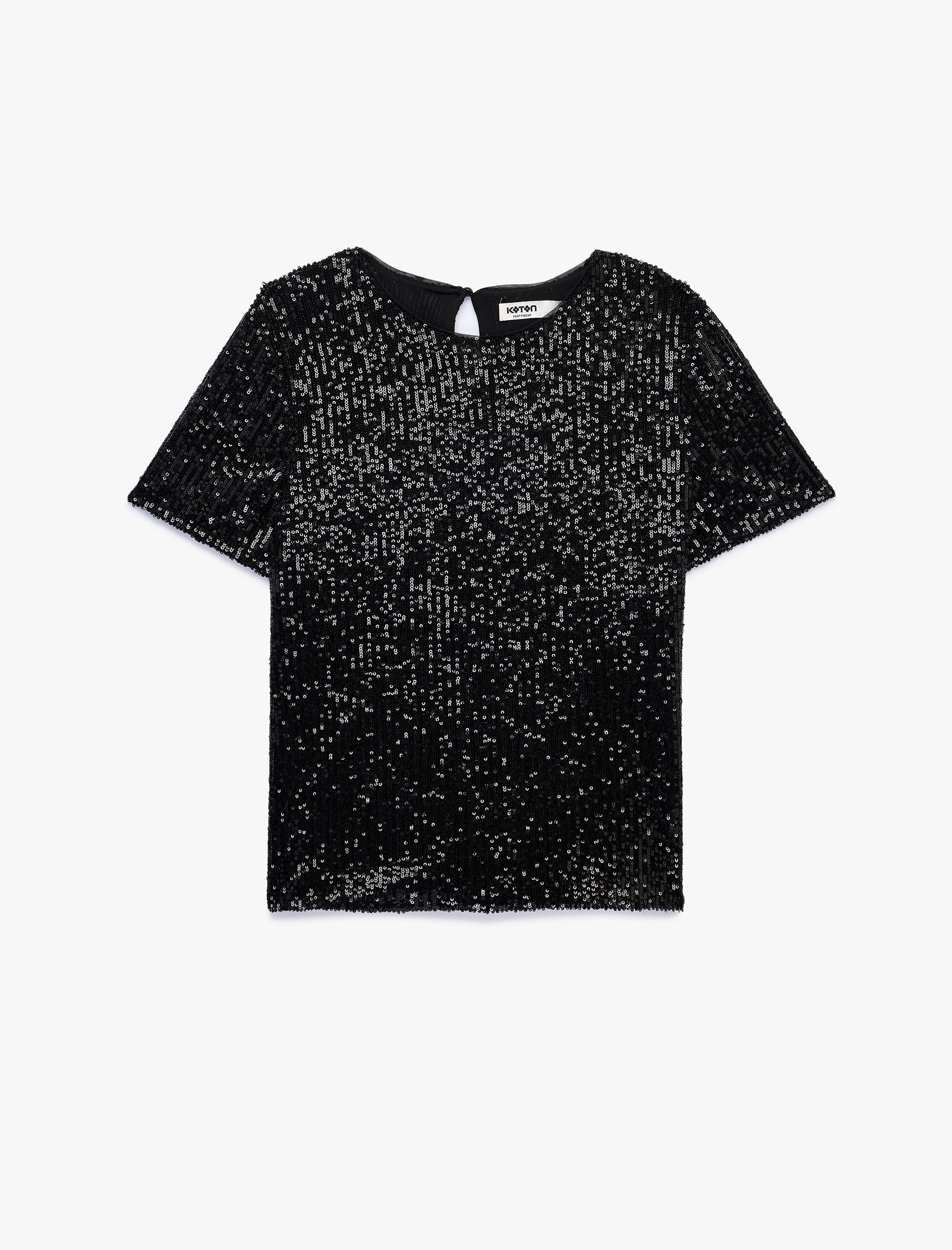   Kısa Kollu Bisiklet Yaka Pullu Payetli Abiye Bluz