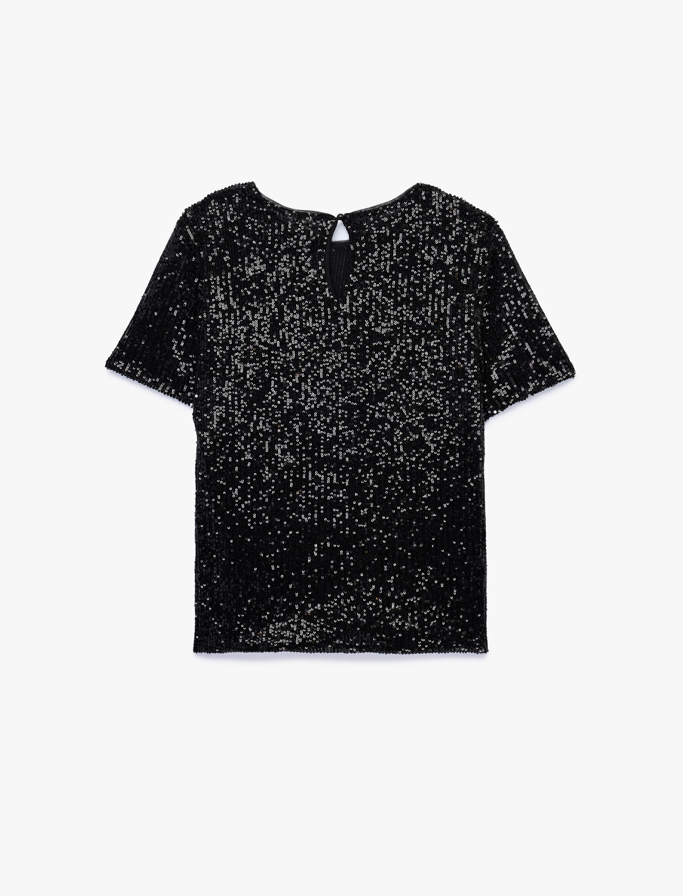   Kısa Kollu Bisiklet Yaka Pullu Payetli Abiye Bluz