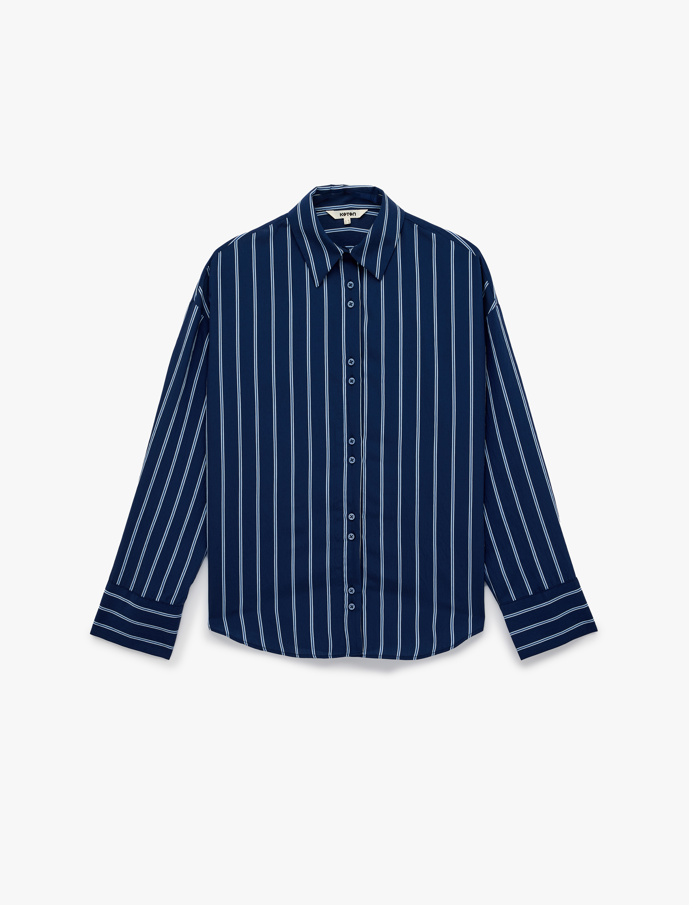   Viskon Kumaş Regular Fit Uzun Kollu Çizgili Gömlek