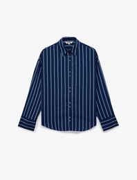 Viskon Kumaş Regular Fit Uzun Kollu Çizgili Gömlek