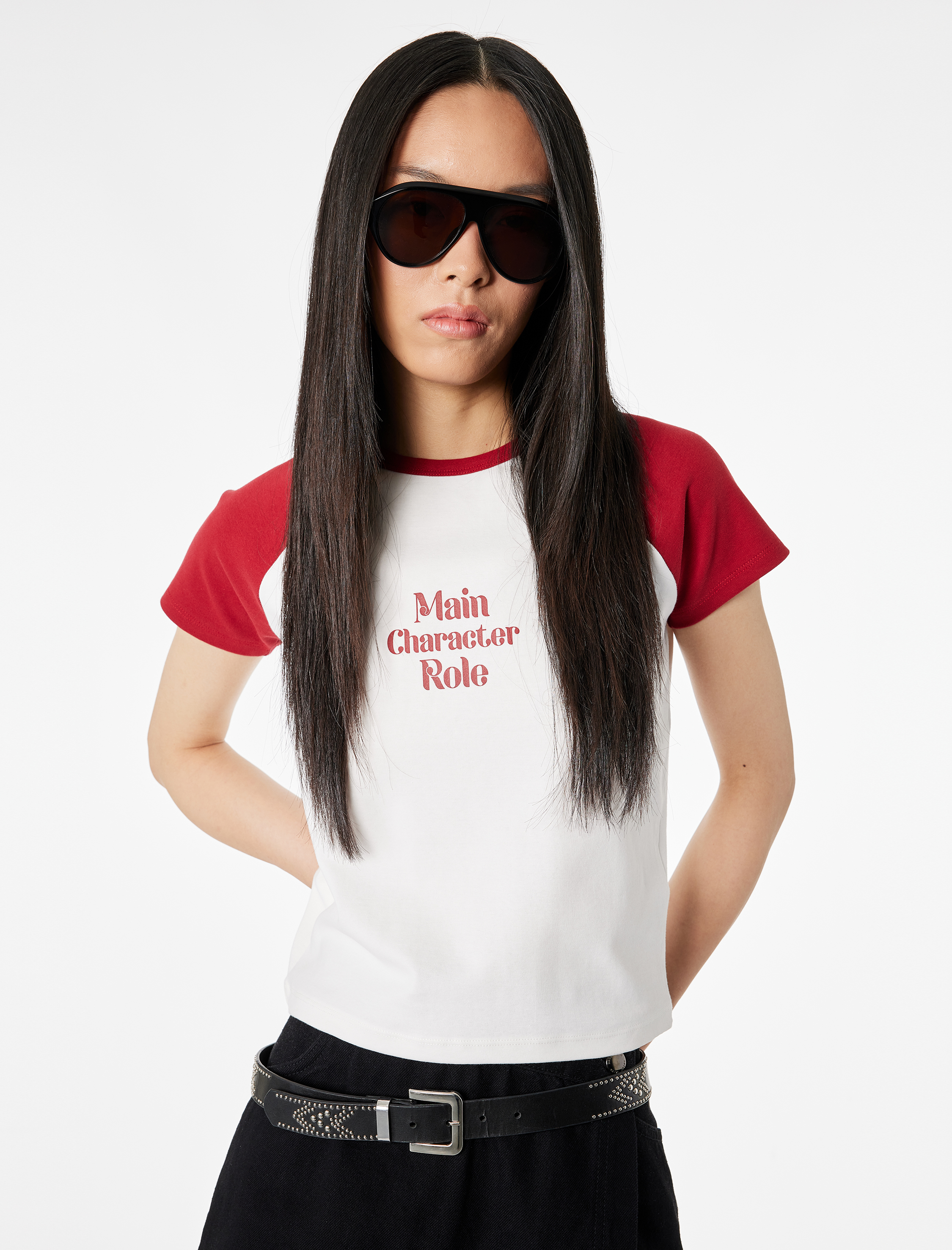   Pamuklu Slim Fit Kısa Kollu Bisiklet Yaka Baskılı Crop Tişört