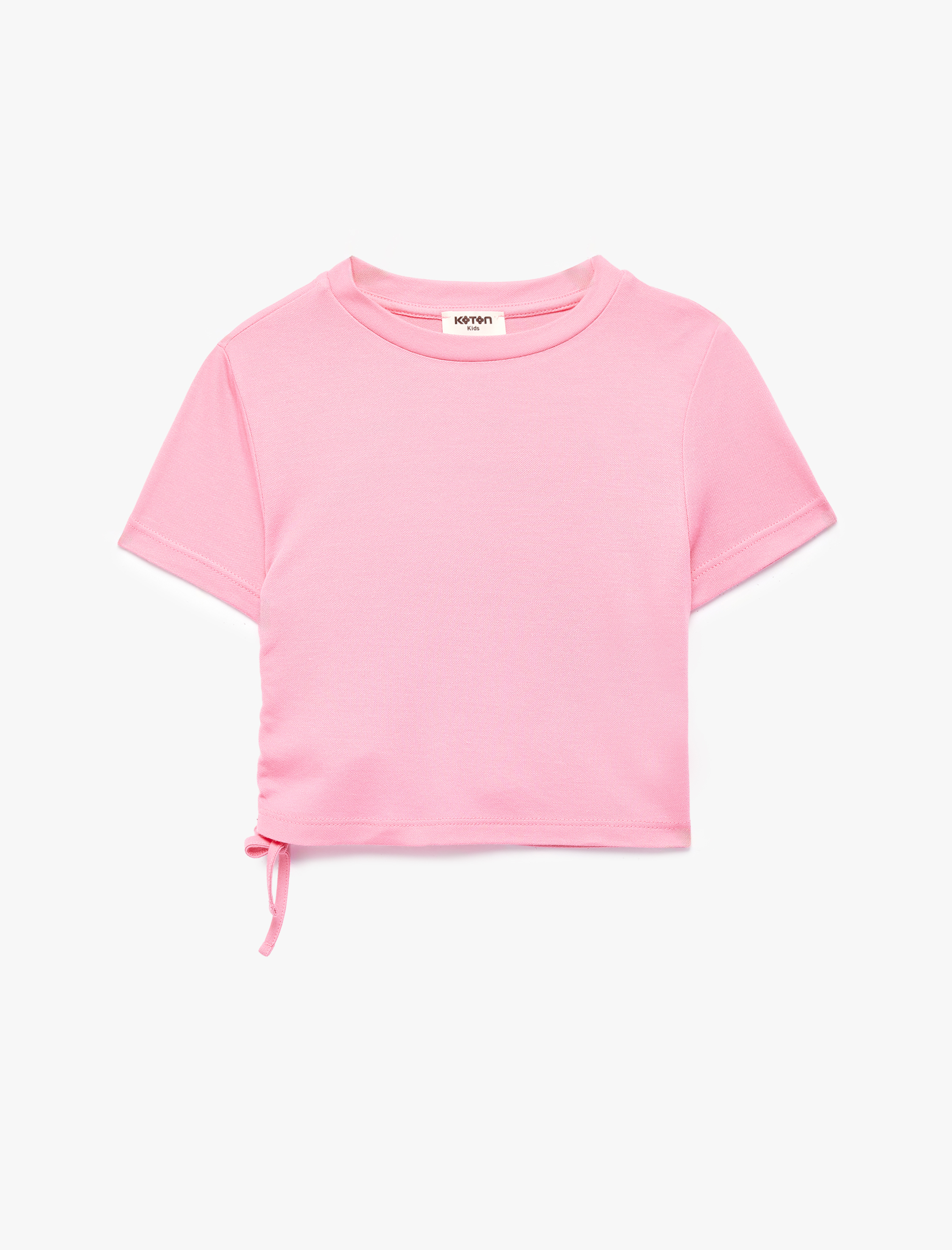  Kız Çocuk Modal Karışımlı Kısa Kollu Bisiklet Yaka Crop Tişört