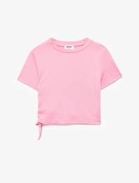 Modal Karışımlı Kısa Kollu Bisiklet Yaka Crop Tişört