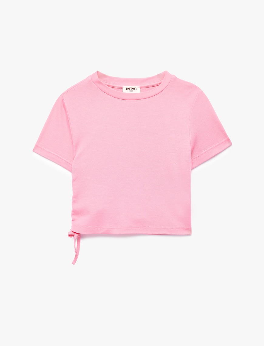 Koton Modal Karışımlı Büzgü Detaylı Kısa Kollu Bisiklet Yaka Crop T-Shirt